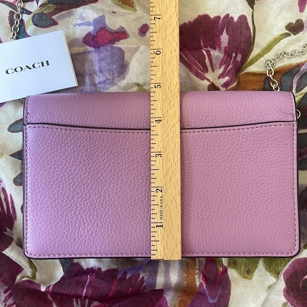 Brand New Coach Genuine Leather Foldover Clutch Crossbody Chain Purse Purple - Picture 6 of 16